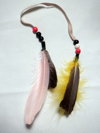 Vintage Native American Hair Tie Leather & Feathers.