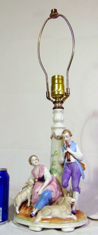 German Porcelain Figural Boudoir Accent Table Lamp Courting Couple