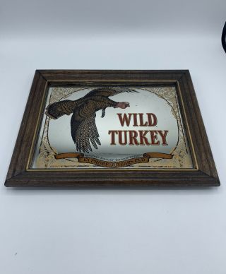 Wild Turkey Vintage Bourbon Whiskey Advertising Glass Mirror Sign 14x11