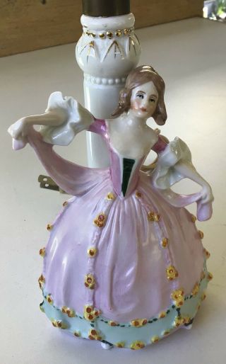 Vintage German Porcelain Figurine Lamp Base Lady In Pink