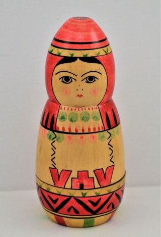 Vintage Ussr Russian Wooden Hand Painted Matryoshka Single Doll