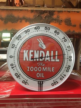 Kendall Motor Oil Thermometer 12” Round Glass Man Cave Garage Automobile Gas