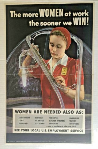 1943 Vintage Wwii Propaganda Poster - - The More Women At Work The Sooner We Win