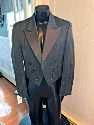 Mens Vintage Dark Grey Pinstripe Tail Coat Peak Lapel Christian Dior 39xl