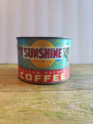 Extra Rare Old Sunshine Coffee Can / Tin W Key 1lb Springfield Mo