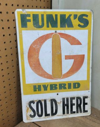 L1404 - Vintage Funk’s Hybrid Corn Sign Aluminum 18 X 12 " Farm Seed Adv