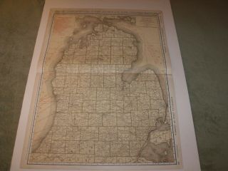 1924 20.  5x28 Rand Mcnally Commercial Atlas Standard Map Michigan S.  Peninsula