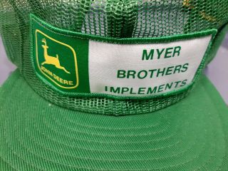 Vintage John Deere Myer Brothers Implement Truckers Mesh Hat Tractor Farm Barn