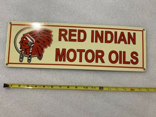18 Inch Red Indian￼ Gasoline Porcelain Enamel Dealer Sign Oil Gas Pump Plate