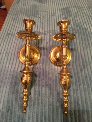 2 Heavy Vintage Brass Candle Wall Sconces.  Made In India.