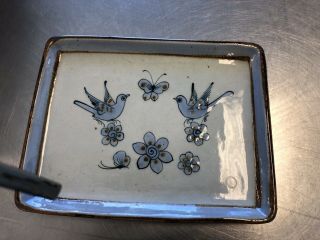 Vintage Ken Edwards El Palomar Blue Pottery Tray Bird Butterfly Tonala Mexico