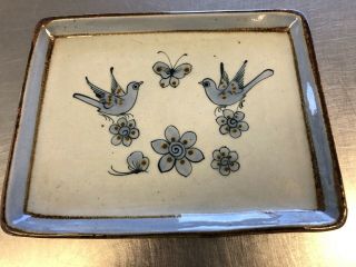 Vintage Ken Edwards El Palomar Blue Pottery Tray Bird Butterfly Tonala Mexico 2
