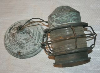 Vintage Brass Porch Light Fixture W/glass Globe - For Parts/repair