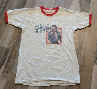 Vintage 70s 80s Elvis Presley Ringer Single Stitch T Shirt Large L Made In Usa