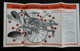 1937 John Deere Syracuse No.  4 Two - Way Sulky Plow Auto - Pole - Shift Brochure Nm