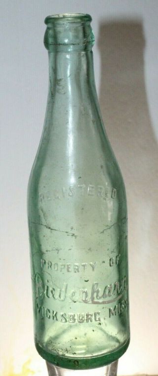 Rare Vicksburg Miss Straight Side Property Of Biedenharn Soda Bottle