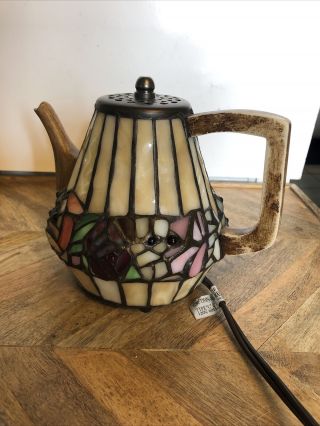 Vtg 2005 Tiffany Style Lamp Tea Pot Kettle Stained Glass Table Lamp/night Light