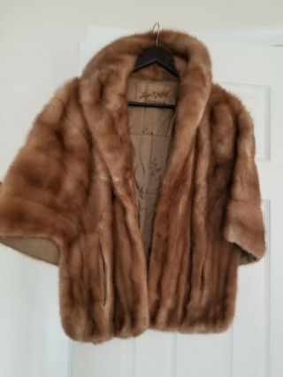 Vintage " Frank R Jelleff " Mink Fur Over Shoulder Emba Pastel Natural Brown