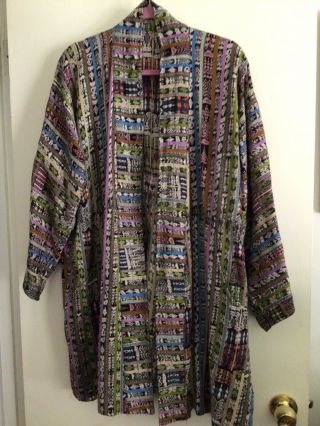 Vintage Artisan Guatemalan Kimono Jacket — Ikat Woven Textile Xl 1x