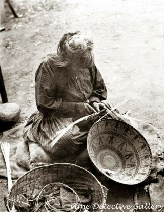 Yokut Indian Woman Weaving A Basket,  California - C1900 - Historic Photo Print