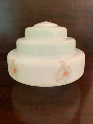 Vintage Art Deco 1930 Milk Glass Ceiling Light Shade Green Tint Painted Flowers
