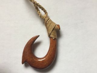 Hawaiian Jewelry Hand Carved And Tied Hawaii Wooden Hook Necklace From Maui