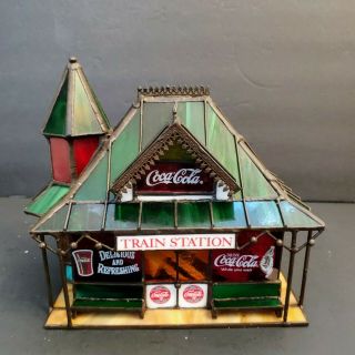 Franklin Coca Cola Stained Glass Train Station W/ Light Never Displayed Nib