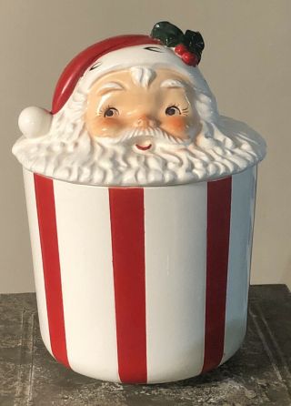 Vintage Very Rare Lefton Christmas Santa Cookie Jar Candy Cane Stripes 1940’s