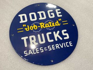 12in Dodge Trucks Sales And Service Dealer Porcelain Enamel Sign Plate