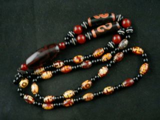 Tibetan Agate Dzi Beads Prayer Necklace W/dzi 9eyed Bead Pendant Gg081