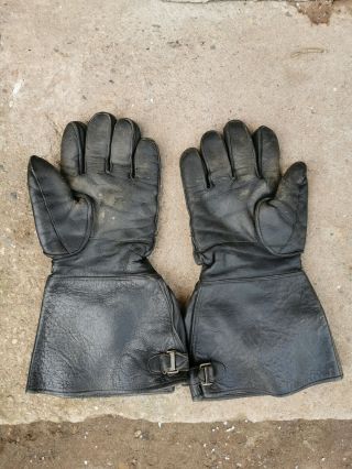 WW2 Luftwaffe German Air Force Pilot Leather Gloves Gauntlets Vintage Marked 6
