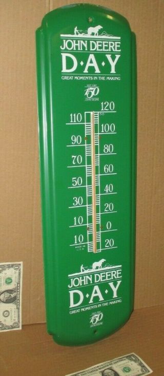 John Deere 150 Year Anniversary Old Thermometer Sign Shows Horse & Plow