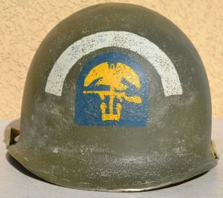 Us Ww 2 M - 1 Helmet Front Seam With Post War Painted Amphibious Landing Forces