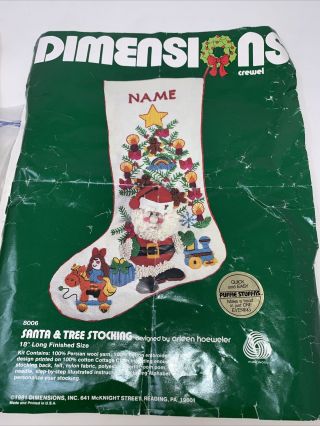 Vintage Dimensions 8006 Santa & Tree Christmas Stocking Hoeweller 18 " 1981 Nop