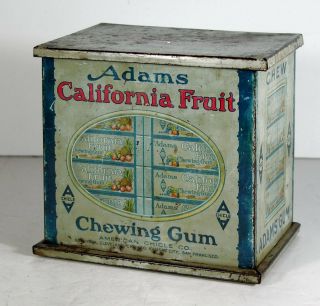 1917 Adams California Fruit Chewing Gum Tin Litho Country Store Display Tin