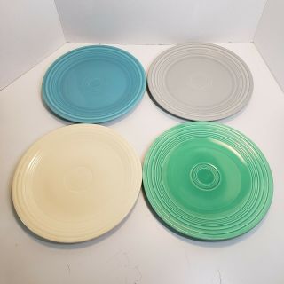 Set Of 4 Vintage Fiestaware Dinner Plates 9 1/2 " Green Ivory Gray Turquoise Hlc