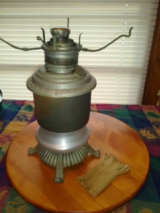 Vintage Kerosene Down Draft Lamp With Drop In Font Wick Burner And Cast Base