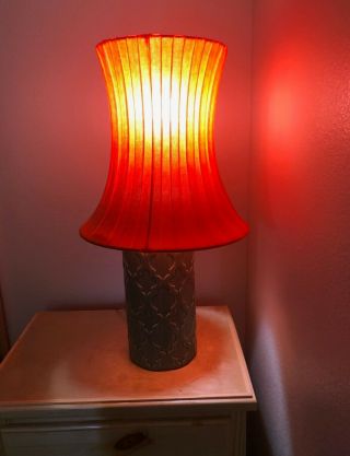 Vintage Mid - Century Modern Fabric Orange Lamp Shade In