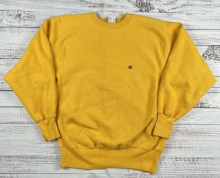 Vintage 90s Champion Reverse Weave Made In Usa Crewneck Sweatshirt Xl Yellow