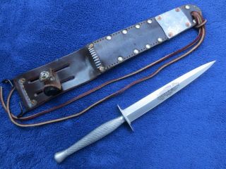 Vintage Usmc Fairbairn Sykes Style Stiletto Knife Dagger And Sheath Made By Long