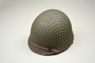 Wwii U.  S.  M1 Helmet W/fixed Bales & Invasion Net - Complete &