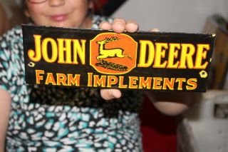 John Deere Farm Implements Tractor Seed Corn Feed Gas Oil Porcelain Metal Sign