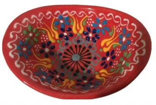 Polish Mexican Handpainted Ceramic Trinket Dish Ring Dish Mexican Pottery Red 4 "