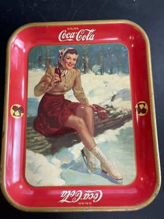 1941 Coke Tray Ice Skater Girl.  Great Colors