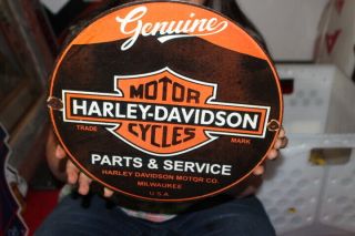 Harley Davidson Motorcycle Parts & Service Gas Oil Porcelain Metal Sign