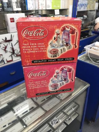Vintage Coca Cola Coke Animated Light Up Polar Bear Telephone Phone - Old Boxes 3
