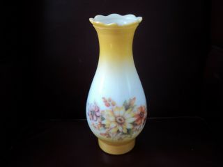 Vintage Milk Glass Hand Painted Floral Hurricane Lamp Globe Chimney 10” Tall