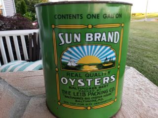 Sun Brand Oysters,  Baltimore,  Md 1 Gallon Tin Oyster Can Md 27 The Lieb Packing