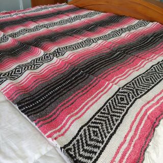 Authentic Mexican Falsa Blanket Pink Serape Throw Yoga Woven Saltillo