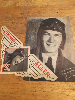 30s Jimmie Allen Flying Pilot Skelly Oil Promotional Premium Paper Decal Sticker